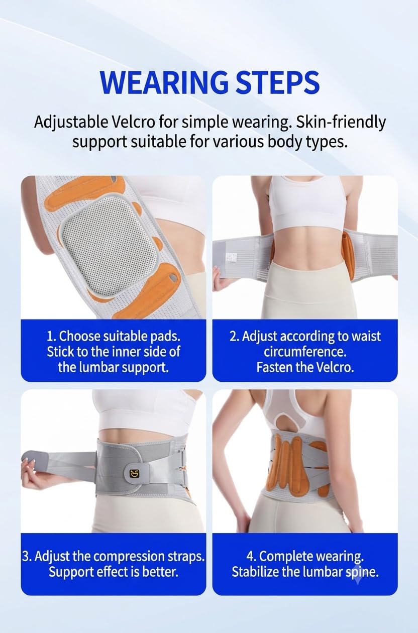 ,L/90cm~100cm,Ceinture de Maintien Lombaire Ajustable pour Sciatique et Hernie Discale, Correcteur de Posture du Dos avec Sangles de Compression, Idéal pour Voiture, Travail Quotidien, Sport Respirant | Support lombaire avec 4 bandes en acier et 3 coussin