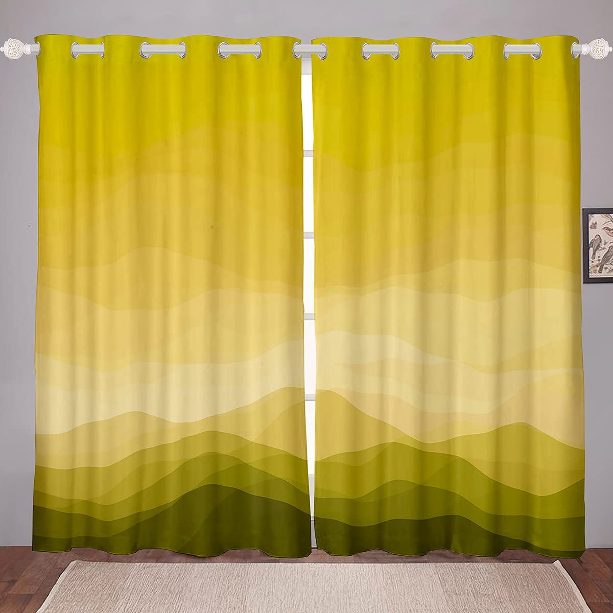 Wave Ombre Striped Curtains Ombre Effects Window Curtains for Bedroom Living Room Kids Girls Boys Gradient Yellow Window Drapes,W46*L54