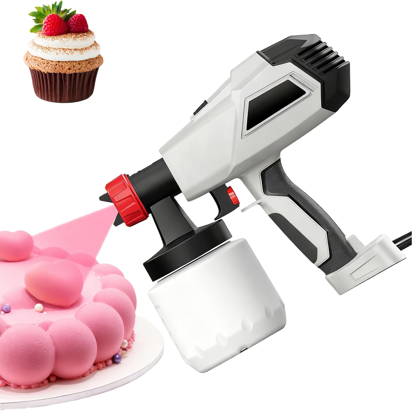 500W Chocolate Spray Gun for Cake Decorating,Electric Airbrush Gun with 3 Nozzles(1.3mm/1.8mm/2.6mm)，Adjustable Mist, Portable Baking Sprayer for Chocolate,Candy,Desserts,DIY Baker Tools