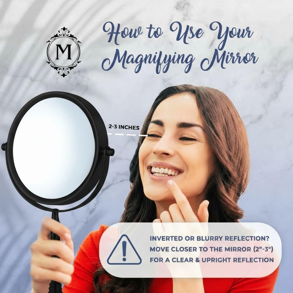 MIRRORVANA Large Double Sided 10X and 1X Magnifying Makeup Mirror with Stand in Gift Box, 15” Tall and 8” Wide (Black)