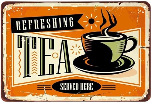Liantsh Men's 09 Tea Tin Sign,Refreshing Tea Service Here Dark Yellow Vintage Metal Tin Signs For Cafes Bars Pubs Shop Wall Decorative Funny Retro Signs For Wo 8X12 Inch
