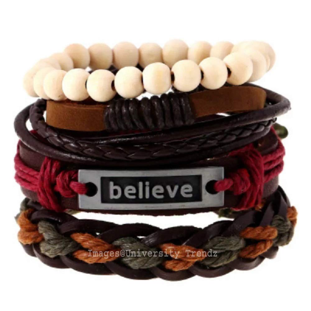University Trendz Latest Trend Multi-layer Handmade Inspirational Believe Words Leather Wraps Bracelets for Men and Women (Set of 4) (Style 1) (B07YBB33J8) Amazon Price History, Amazon Price Tracker