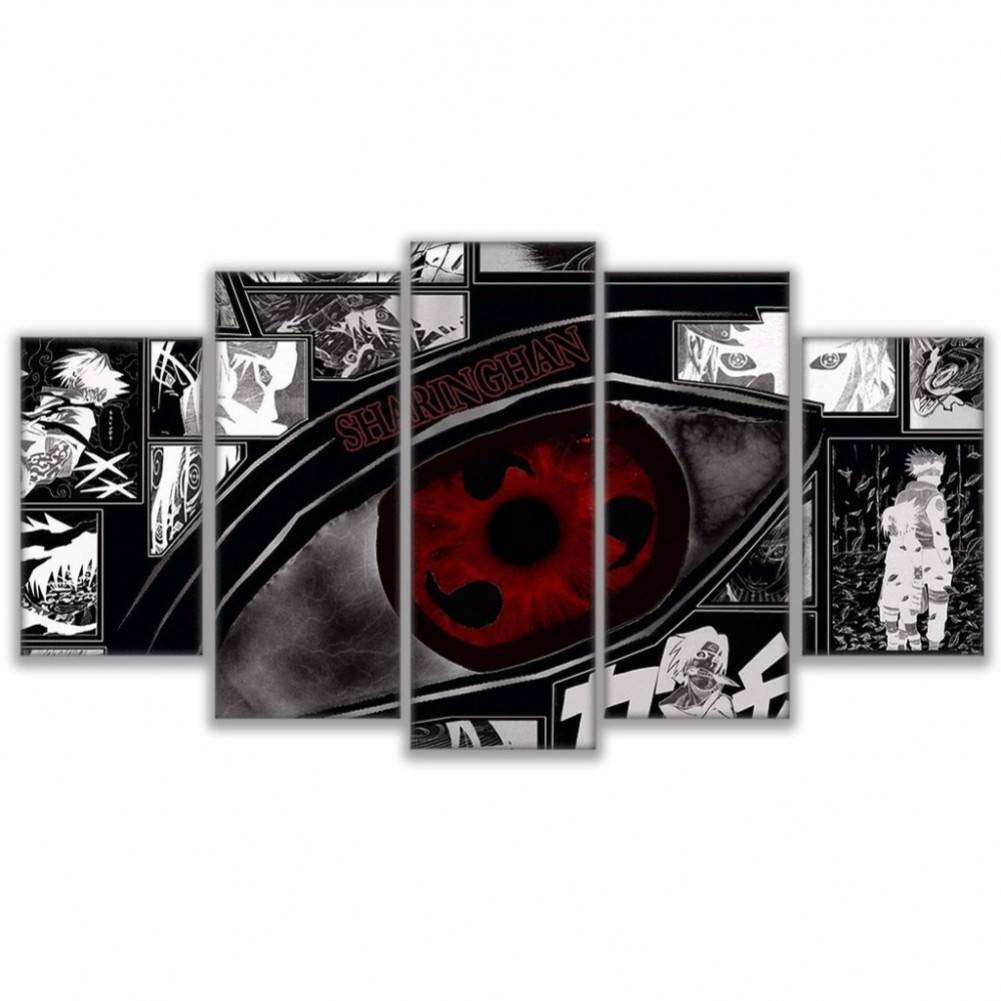 YYJHMK No Frame Modular Wall Art Pictures Canvas HD Printed Anime Painting 5 Pieces Naruto Sharingan Poster Modern Home Decor Room 20x35 20x45 20x55cm