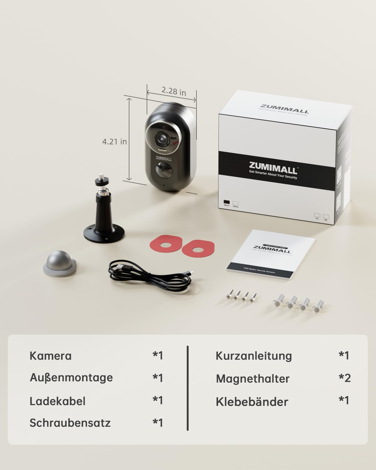 ZUMIMALL 2 Confezioni Telecamera Wi-Fi Esterno Batteria Senza Fili, 2K Telecamera Wi-Fi Batteria Senza Fili con Visione Notturna a Colori,Rilevamento del movimento, 2 Vie Audio, Sirena, Cloud