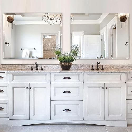 Miniatura 4 de Chende Espejo de pared rectangular de 2 piezas, espejo de baño grande de 28 x 36 pulgadas con borde biselado, espejo sin marco para juego de tocador