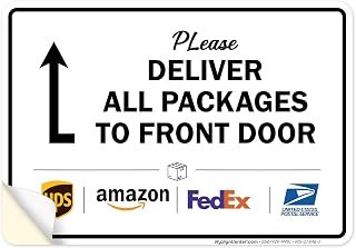 Please Deliver All Package to Front Door Up Arrow Sign, 10x7 Inches, 4 Mil Vinyl Decal Stickers Weather Resistant, Made in USA by My Sign Center