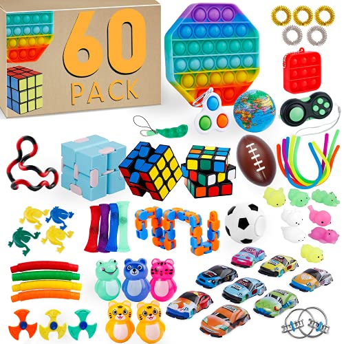 Fidget Packs - 60 Pack Sensory Toys Set, Relieves Stress and Anxiety Fidget Toy for Children Adults, Special Toys Assortment for Birthday Party Favors, Classroom Rewards Prizes, Carnival