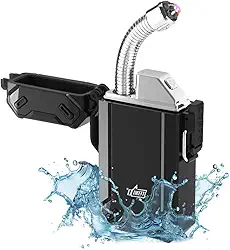 Isqueiro recarregável, isqueiros de acampamento com arco duplo, isqueiro à prova de vento à prova d'água de sobrevivência com isqueiros elétricos USB flexíveis retráteis de pescoço longo para