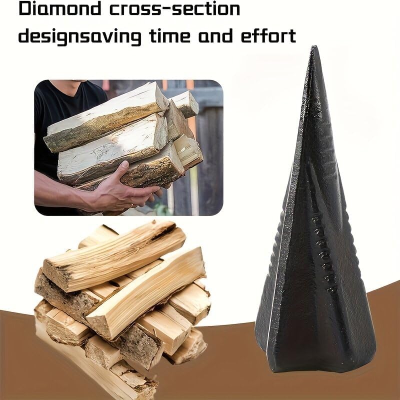Router Table Plate For Manual Splitting Wedge Steel Diamond Shape 4 Way Log Splitter High Strength Anti Rust Coating Labor Saving Sledgehammer Tool Wood Splitting（Weight:5lbs)
