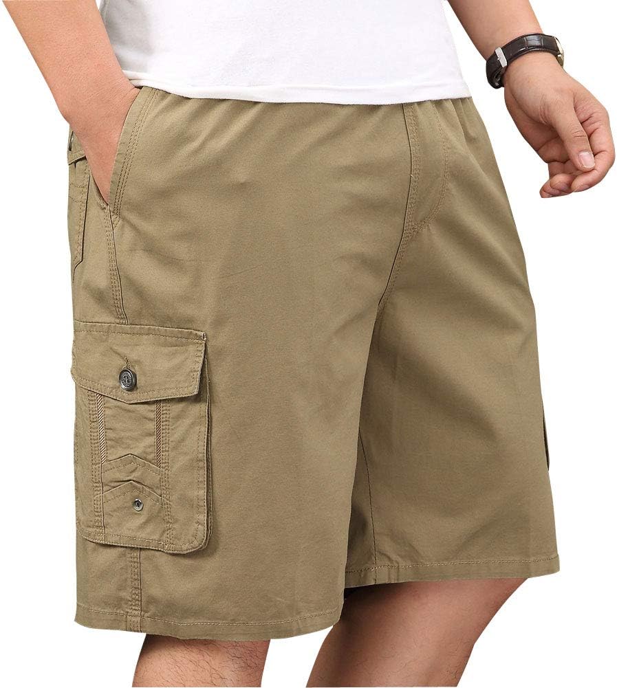 Mens Lightweight Cotton Loose Full Elastic Waist Twill Cargo Short with Drawstring - Image 5
