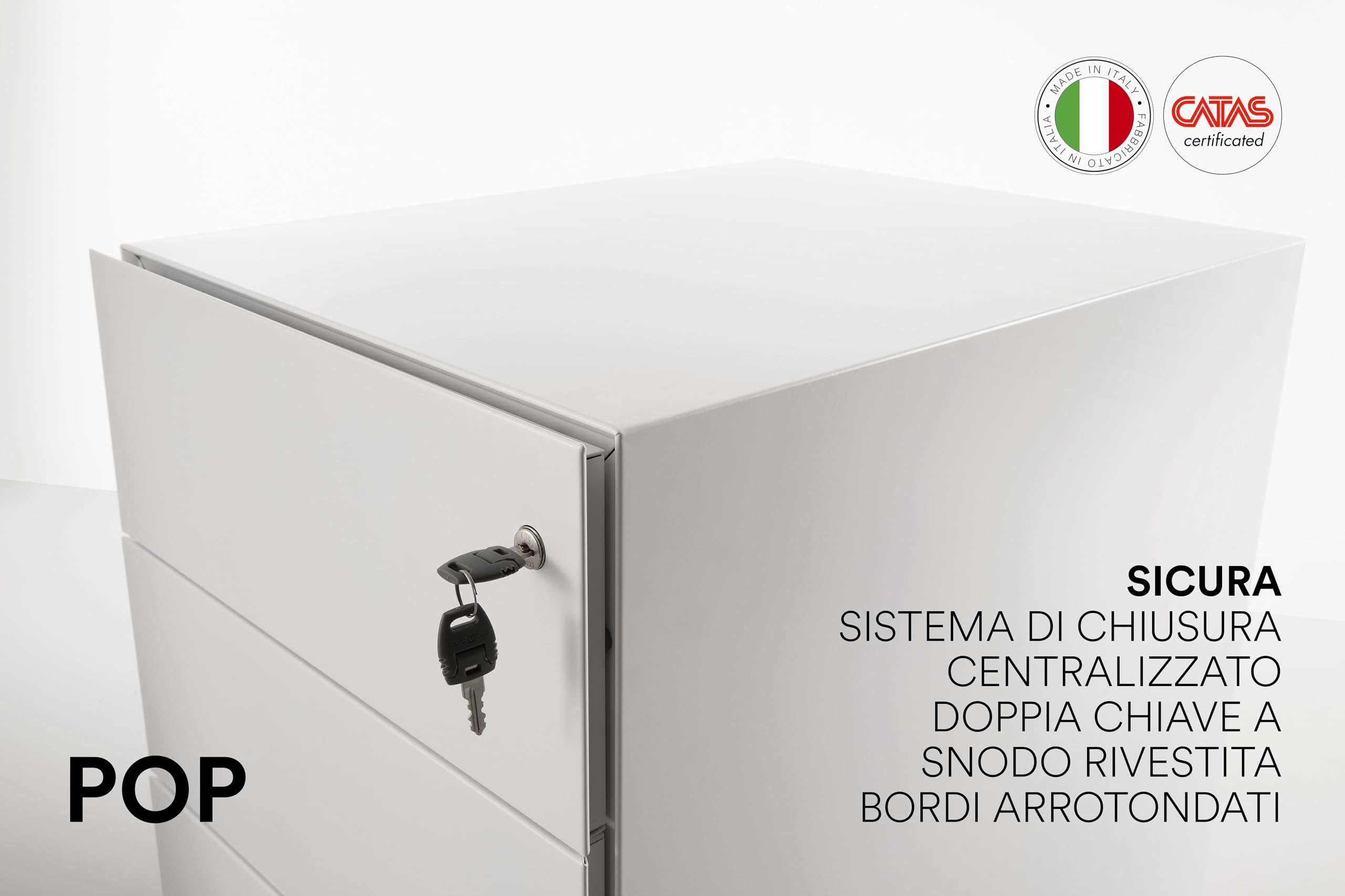 D-Segno Cassettiera da Scrivania in Metallo con Ruote - Cassettiera Ufficio Design Minimal con chiave, Dimensioni cm. 54× 42× 53,5, Made in Italy (Nero)