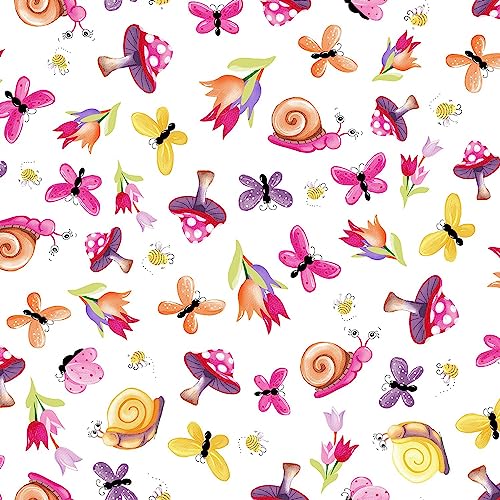 Susybee Sloane The Snail SB20411 100 White Garden Toss Print Fabric
