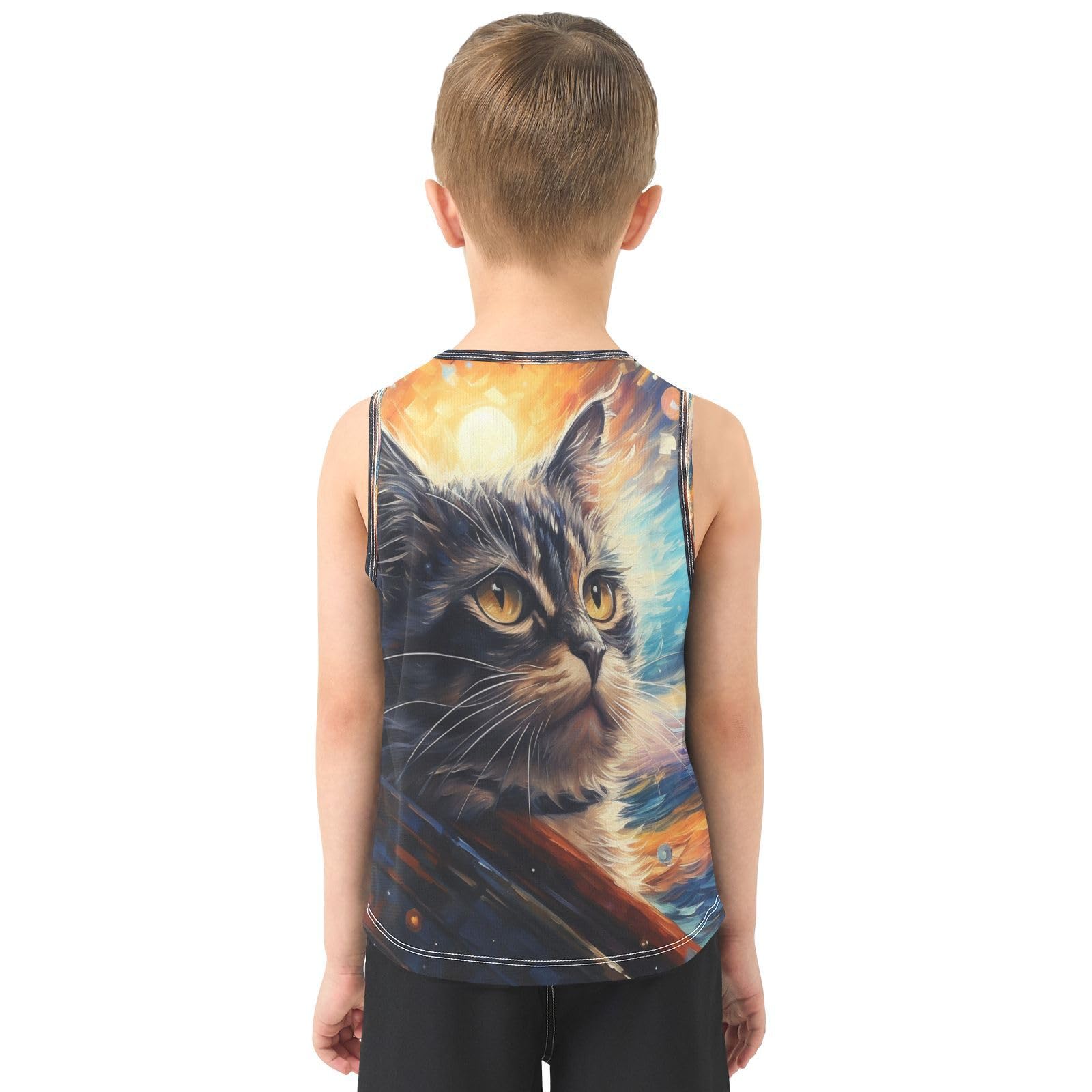 Acuarela Arte Fresco Gato Camisetas Sin Mangas Tipo Tank Top para Niños Jóvenes Ideales para Actividades Deportivas