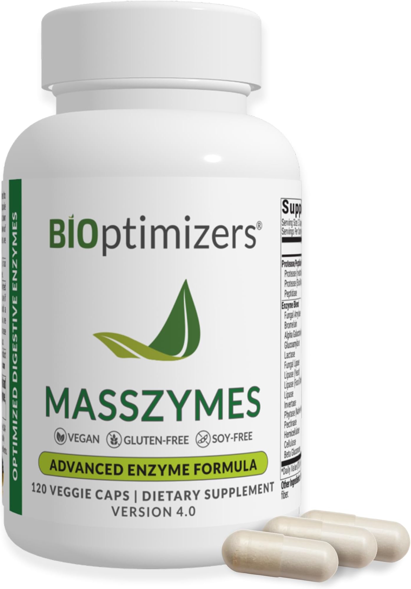 BIOptimizersMassZymes - Complete Digestive Enzymes Supplement for Gut Health - Bloating Relief for Men and Women - Lipase Amylase Bromelain Digestive Enzymes (120 Capsules)