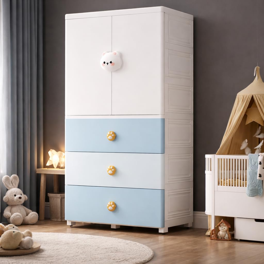AYSIS Kids Plastic Collapsible Wardrobe Organizer for Storage with Drawers | Cute Cartoon Design | Heavy Duty Cloth Organizer for Storage | Easy to Assemble | Perfect for Kids Room & Home | Bear-picture-18