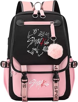 Fashion Men Women Stray Kids Laptop Backpack with USB Port Business Backbag Multifunctional Multi Compartment School bag pink 2