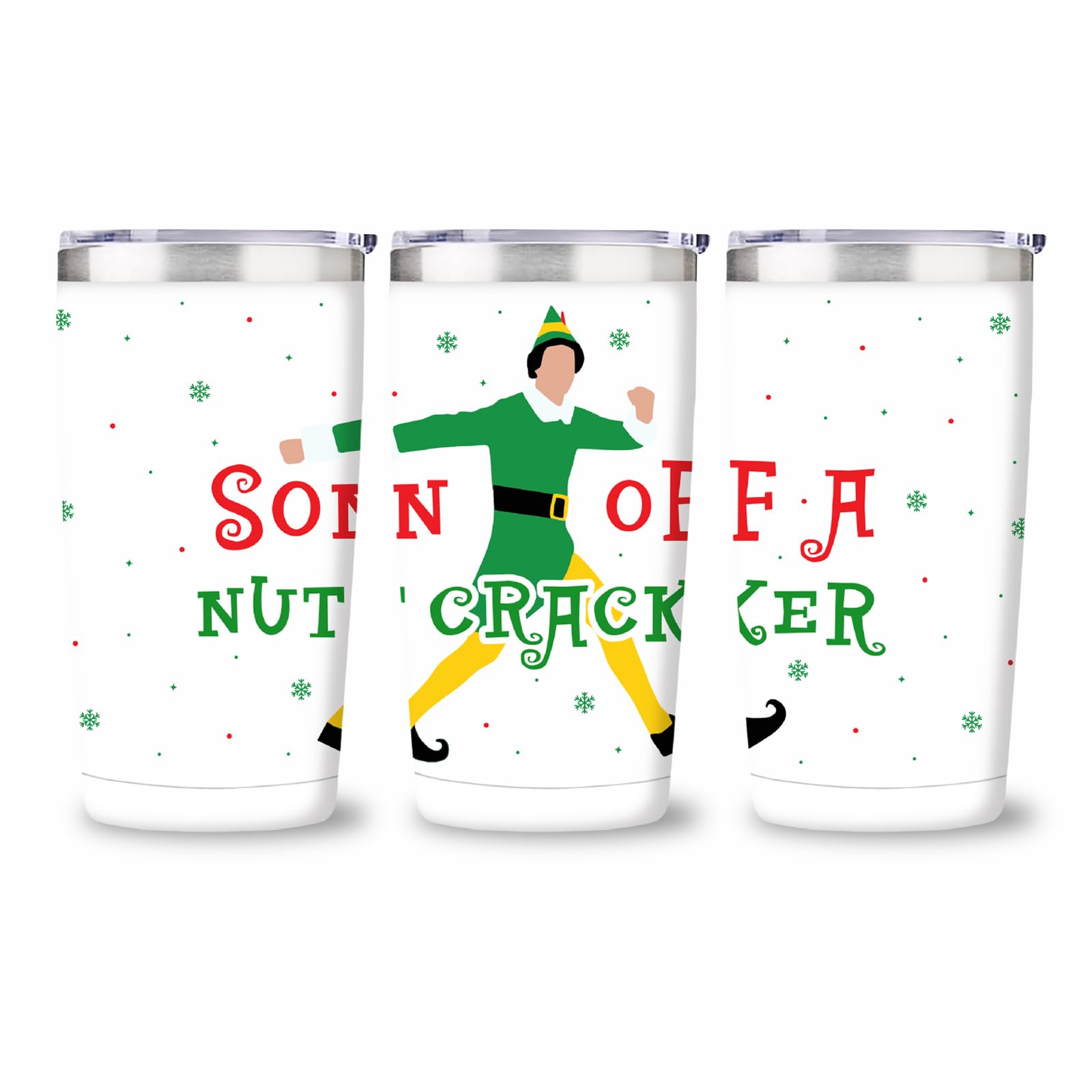 Funny Elf Christmas Tumbler, 20 oz Stainless Steel Insulated Tumbler, Christmas Coffee Mugs with Lid and Straw, Xmas Cups Keep Drinks Cold & Hot, Buddy The Elf Merch White Elephant Gifts for Men Women