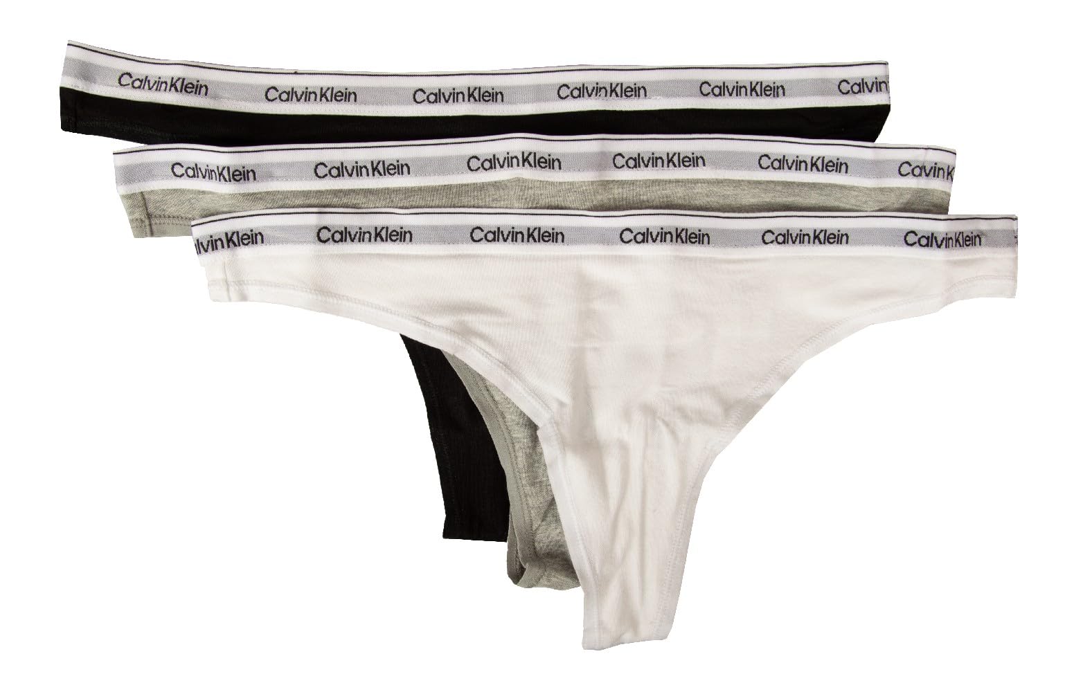 Calvin Klein Women's 3 Pack Modern Logo Thongs, Multicolor (Black/White/Grey Heather), XXL