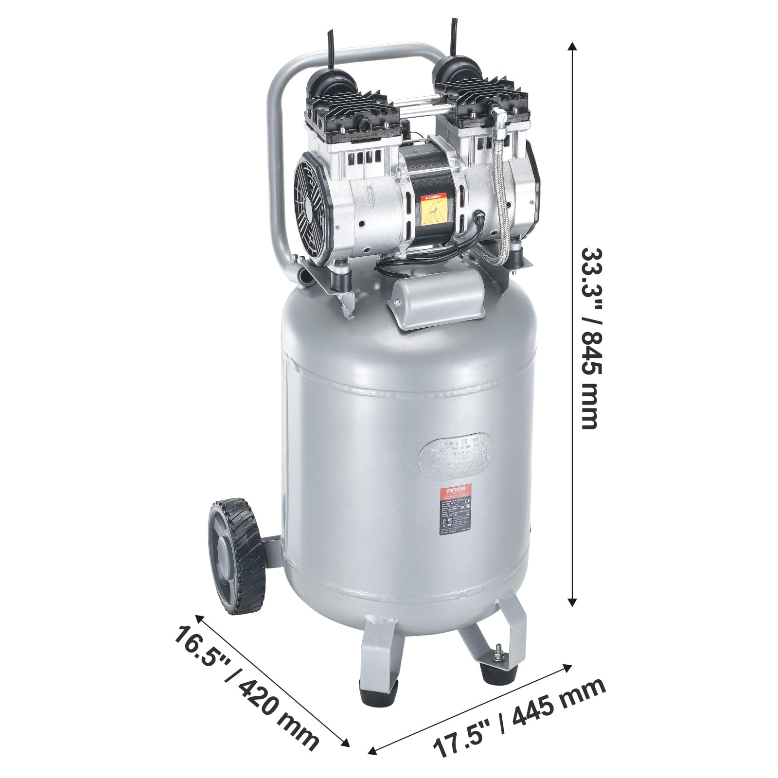 VEVOR Compressore d'Aria Senza Olio 13 Galloni 49 L Serbatoio 2 CV