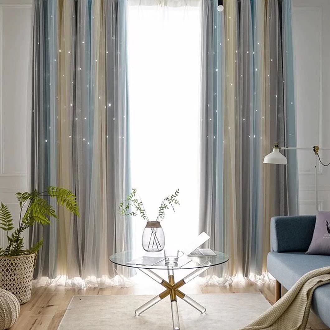 姫系 遮光カーテン可愛い 星カーテン遮光率90％以上 遮像 ール レース3 Amazon｜姫系 遮光カーテン 可愛い 星 カーテン 遮光 遮像 目隠し