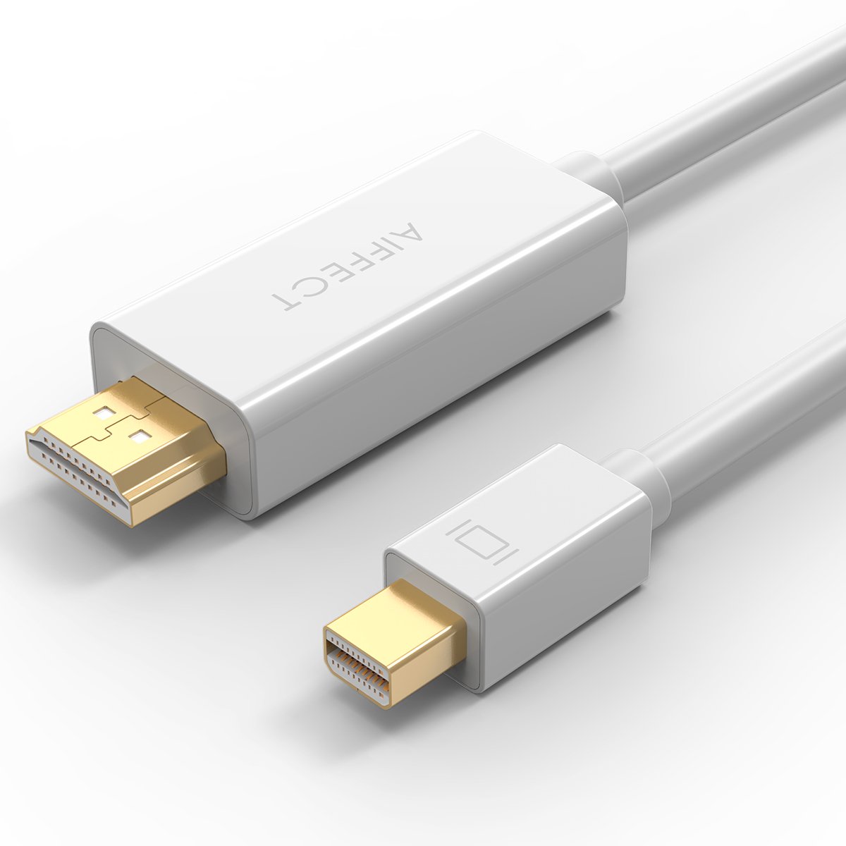 AIFFECT Mini DP to HDMI, 6Ft Gold Plated Mini DisplayPort (Thunderbolt Port Compatible) to HDMI HDTV AV Cable for MacBook, LG, Dell, HP, Laptop - White
