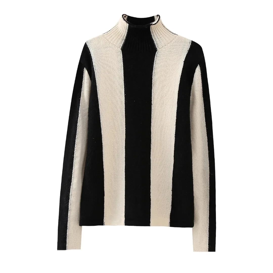 Maglione da donna a collo alto a righe lavorato a maglia a maniche lunghe casual allentato pullover maglione top