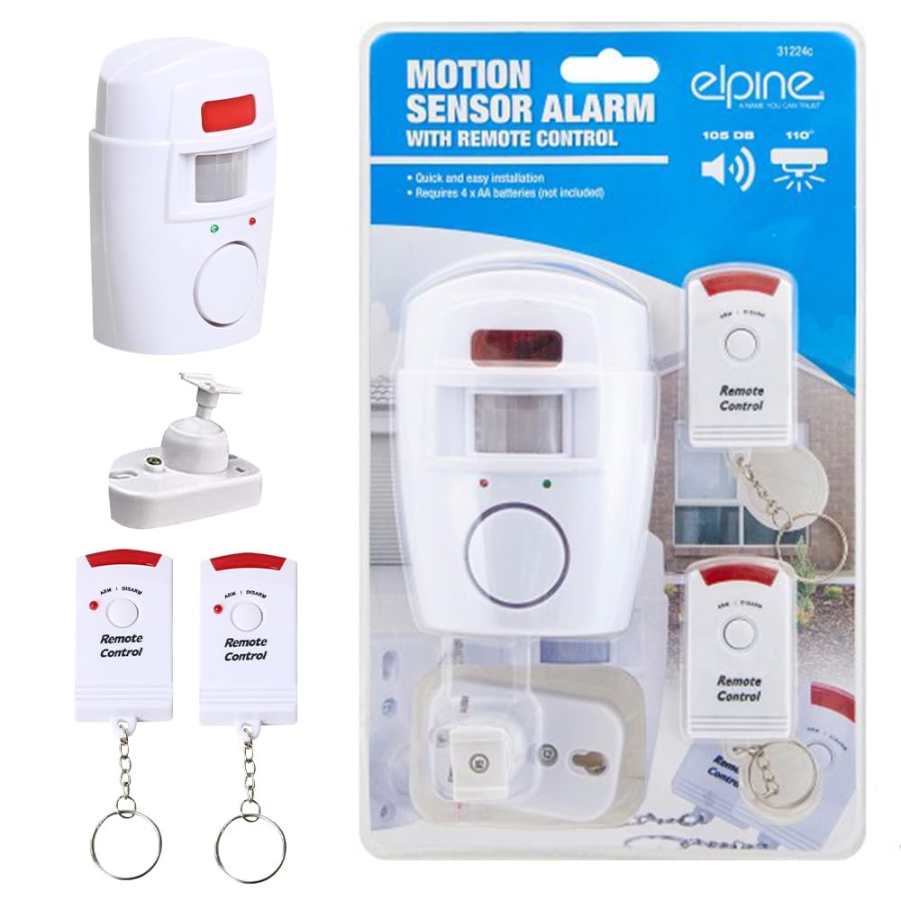 Wireless Pir Motion Sensor - Alarm & Alert Kit with 2 Remote Controls | For Home, Garden Shed, Garage, Caravan & Motorhome | Battery Powered Motion Sensing Security Wireless Pir Alarm - White