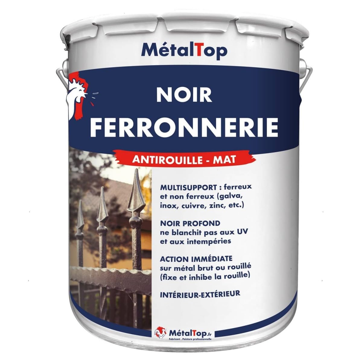 Metaltop - Noir Ferronnerie - Noir signalisation - RAL 9017-​1 L - Sous couche antirouille et finition noire pour fer forgé et métal