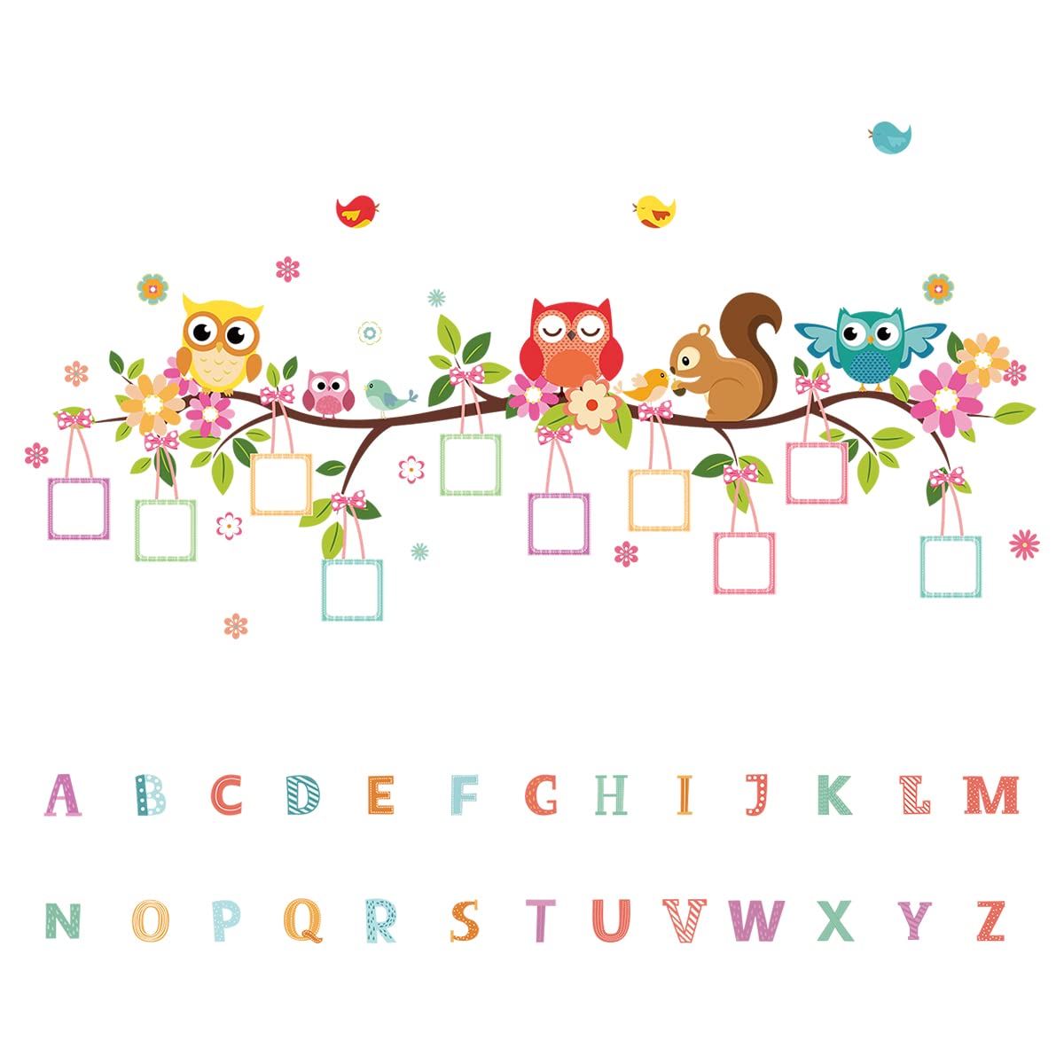 decalmile Animal Alphabet ABC Wall Decals Owl Branch Letters Kids Wall Stickers Baby Nursery Children Bedroom Classroom Wall Decor