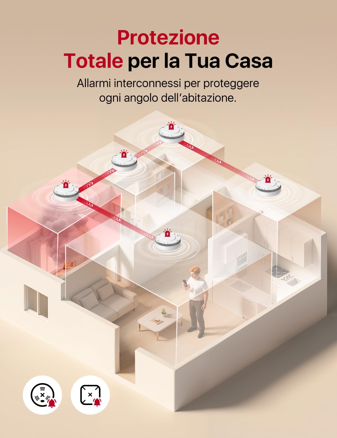 X-Sense Rilevatore di fumo collegato con stazione SBS50, allarme antincendio wireless interconnesso, sistema di sicurezza domestica, compatibile con App X-Sense, SD11-MR31