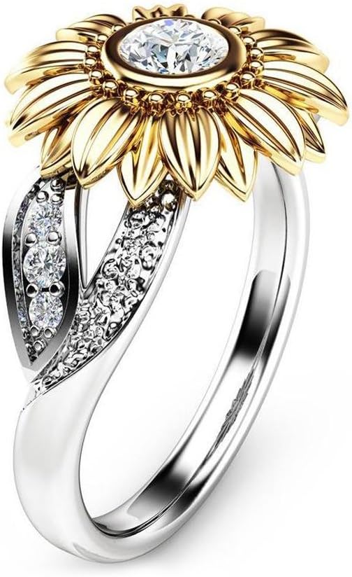Ring Fashionable Round Copper Sunflower Ring with Bright Zircon Decoration 4 Sizes(7#)