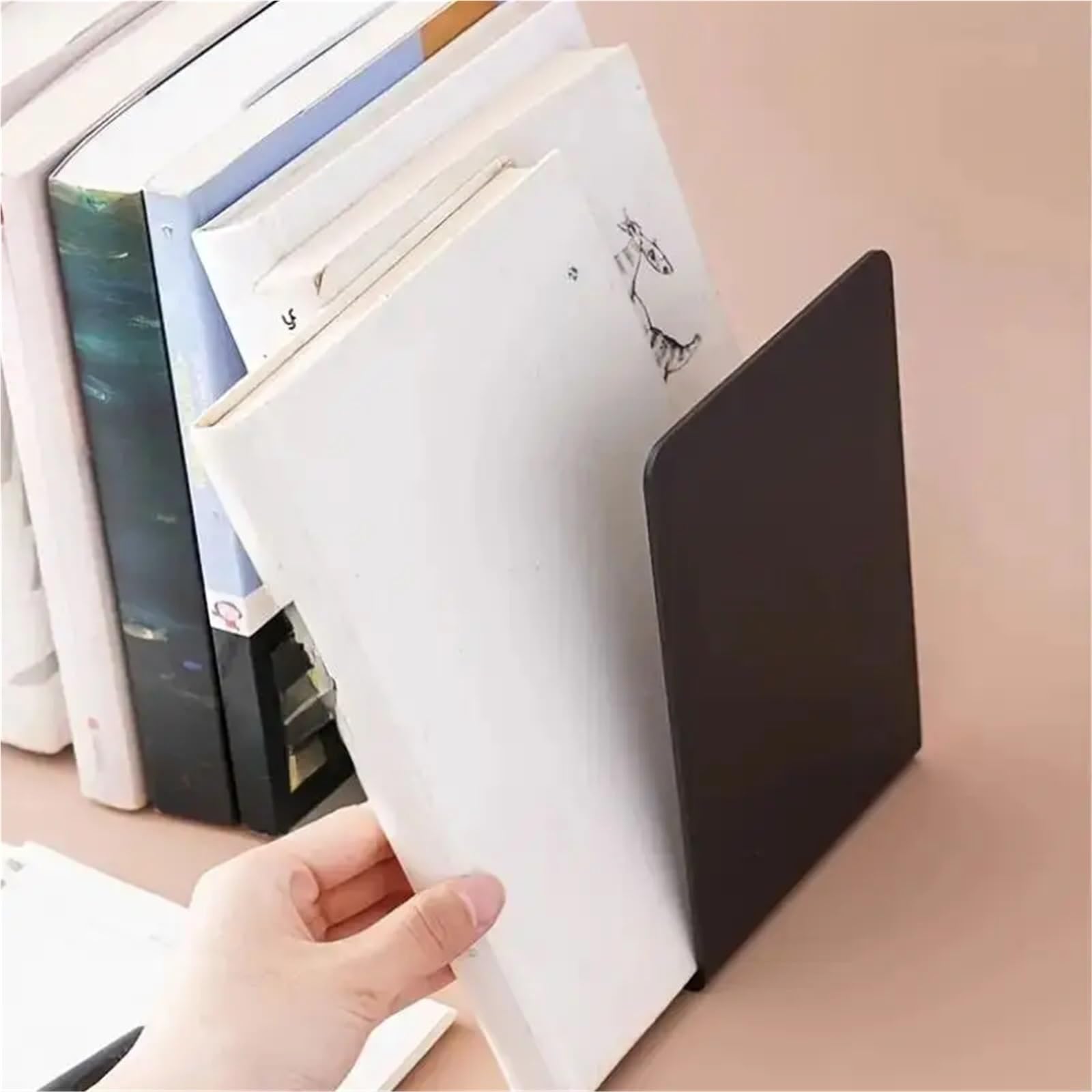 8 sujetalibros Transparentes for estanterías, Resistentes y organizadores de Escritorio, con Tope for Libros, películas CD(4pc Clear)