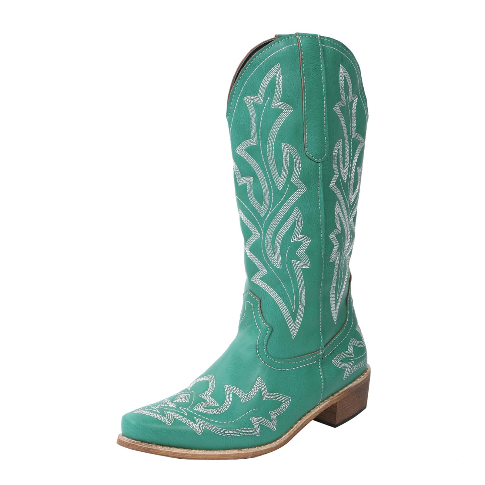Western Cowboy Boots for Women Winter Chunky Low Heels Shoes Wedding Riding Cowgirl Booties Pull On Wide Calf