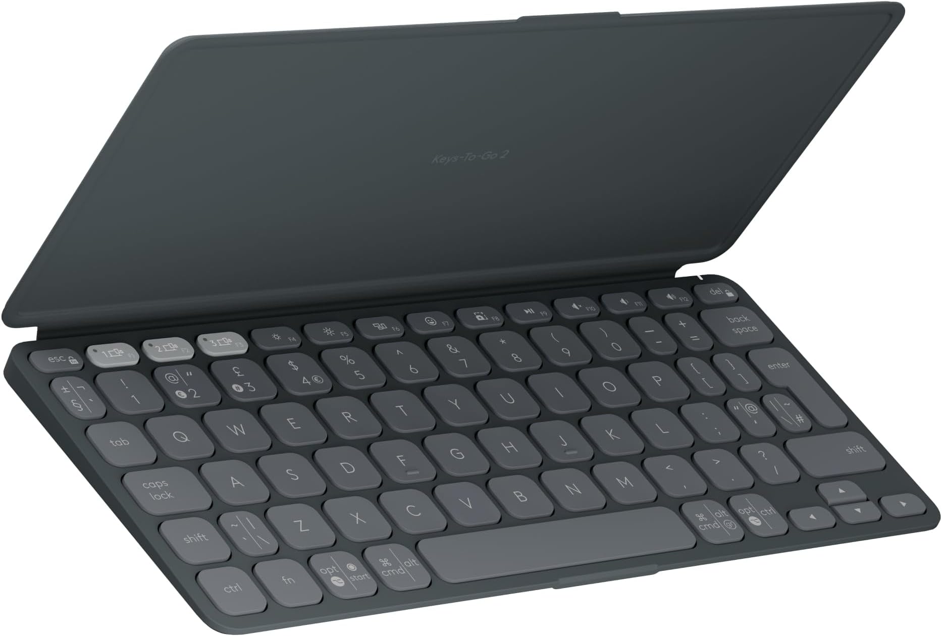 Logitech Keys-To-Go 2 Portable Bluetooth Keyboard for Tablet With Built-in Cover, Slim and Compact Wireless Keyboard, Windows, Android, Linux, iPad, iPhone, Mac, Apple TV, QWERTY UK Layout - Graphite