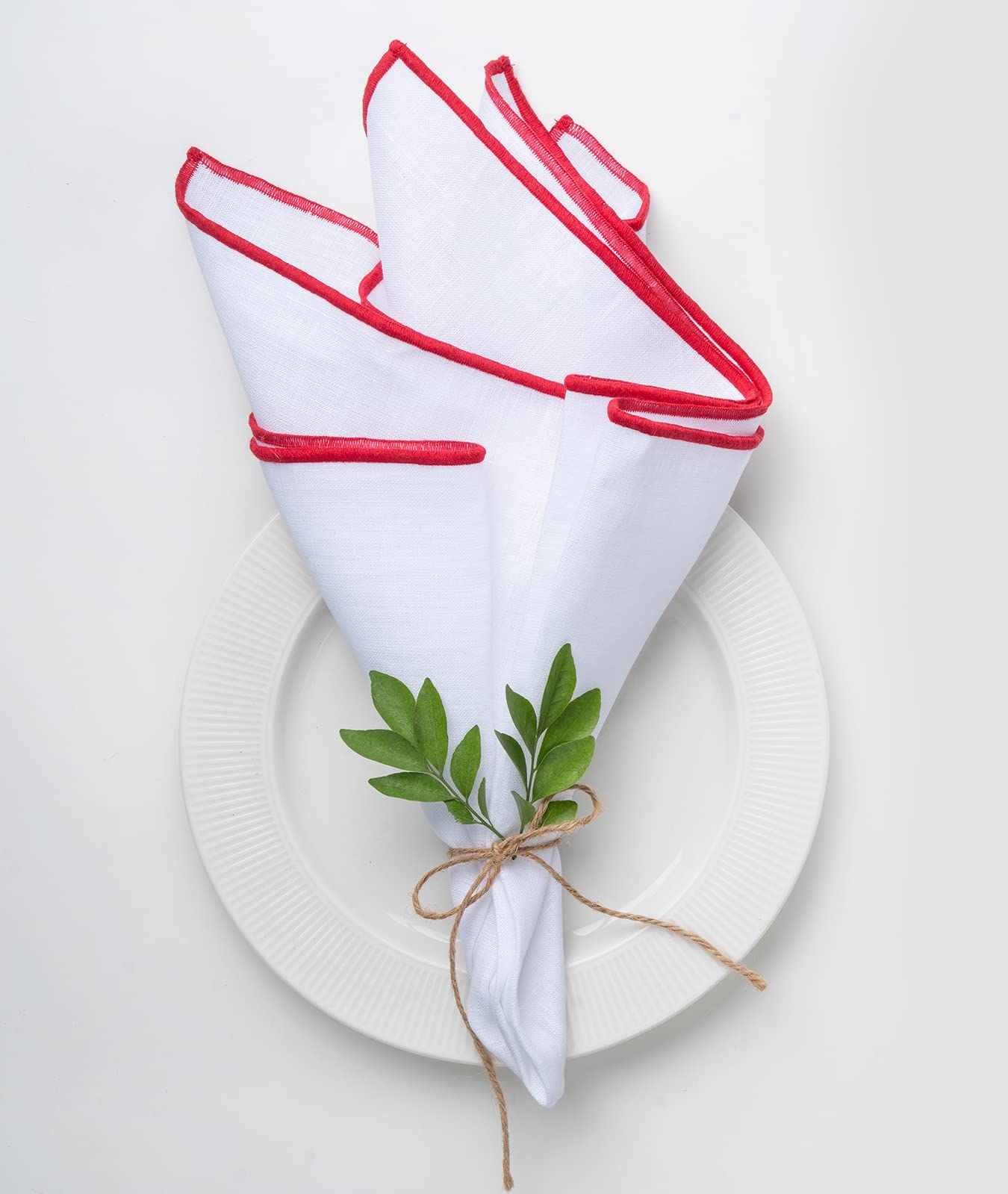 D'Moksha Homes Linen Napkins Set of 4-20 x 20 Inch, White and Red Linen Napkins, 100% Pure Linen Marrow Edge Napkins, White & Red Cloth Napkins for 4th of July, Spring - Easy Care Machine Washable