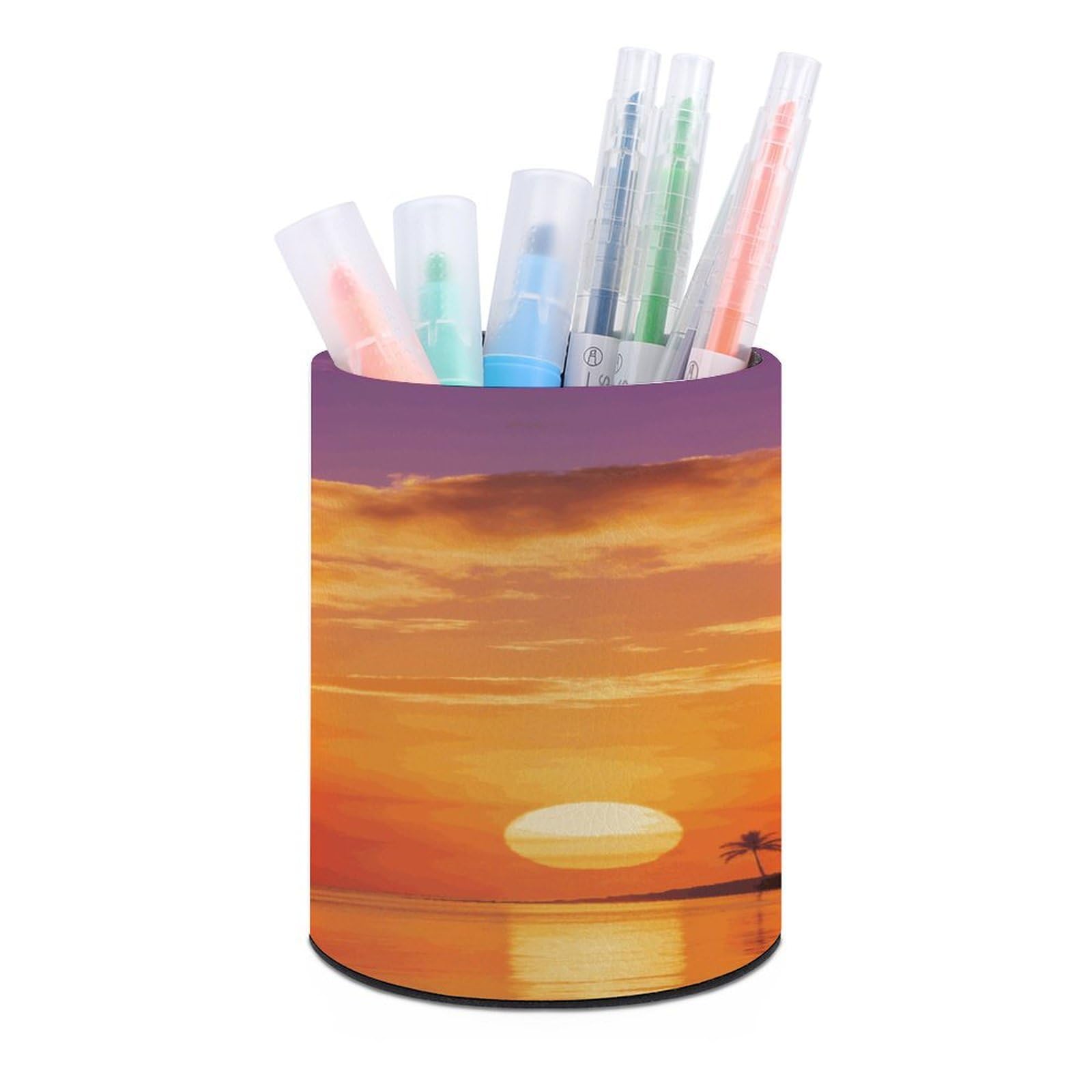 LZQPOEAS - Boat Pen Holder Returning Under Coconut Trees for Desk Organizer, Modern Minimalist Pencil Storage Case PU Leather