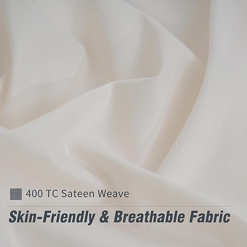 Miniatura 3 de DOWNCOOL Juego de sábanas de 100 % algodón con bolsillo profundo de hasta 16 pulgadas, sábanas de satén de 400 hilos tamaño Queen, suaves y sedosas