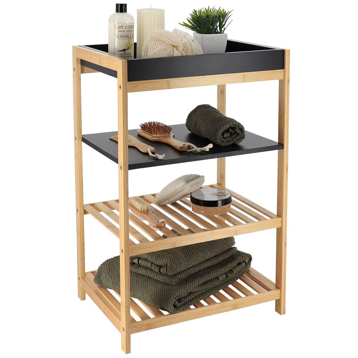 Tendance Bambus-/MDF-Schrank mit 4 Einlegebden  Schwarz/Bambus   Badezimmer  Kleinmbel : Amazon.de: Kche, Haushalt & Wohnen