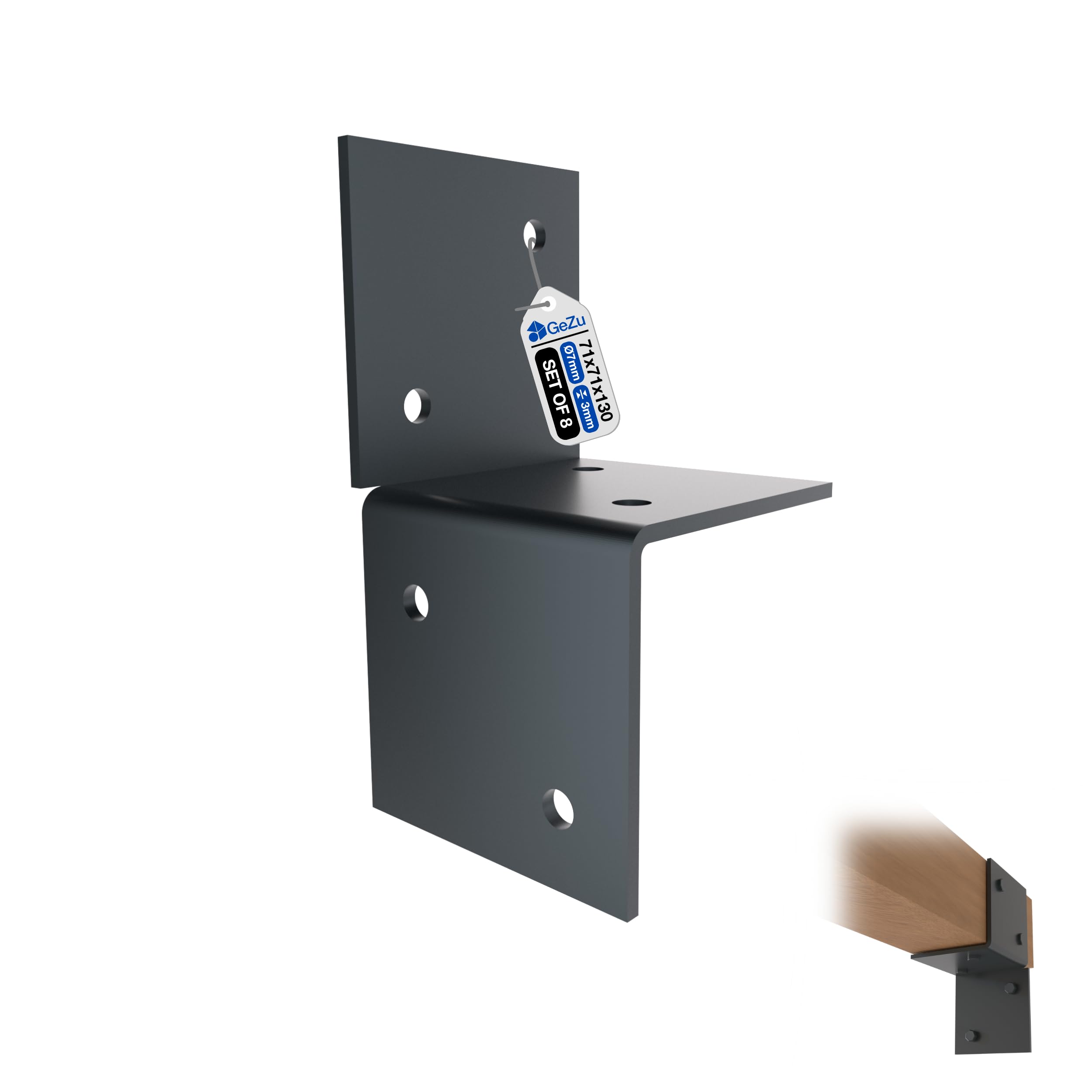GeZu Impex Pergola Wall Bracket 71x71mm Anthracite Powder Coated Set of 8 Pergola Wall Mount Bracket Wooden Beam Post Connector Wall Flat Bracket