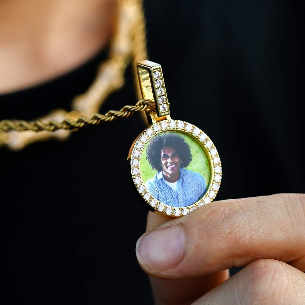 TUHE Custom Picture Necklace Personalized Hip Hop Iced out Heart Angle Wings Pendant Photo Necklace for Men Women Memory Chain Necklace Customized with Picture Rope/Tennis/Cuban Chain Necklaces