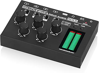 Douk Audio MX5 4 Channel Audio Mixer 4-CH Line-Mixing Mono Stereo Ultra Low-Noise LED Level Meter