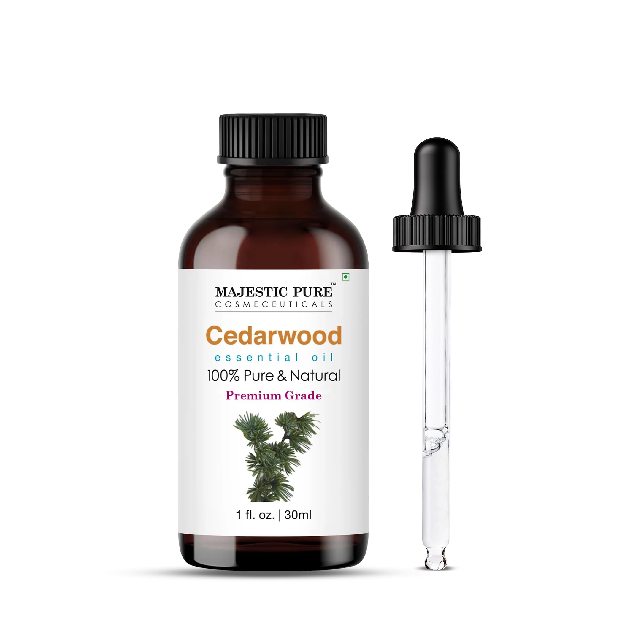 Majestic PureCedarwood Essential Oil with Glass Dropper - 1 Fl Oz - 100% Pure and Natural Cedarwood Oil - Premium Grade Essential Oils for Diffuser, Aromatherapy, Soap and Candle Making