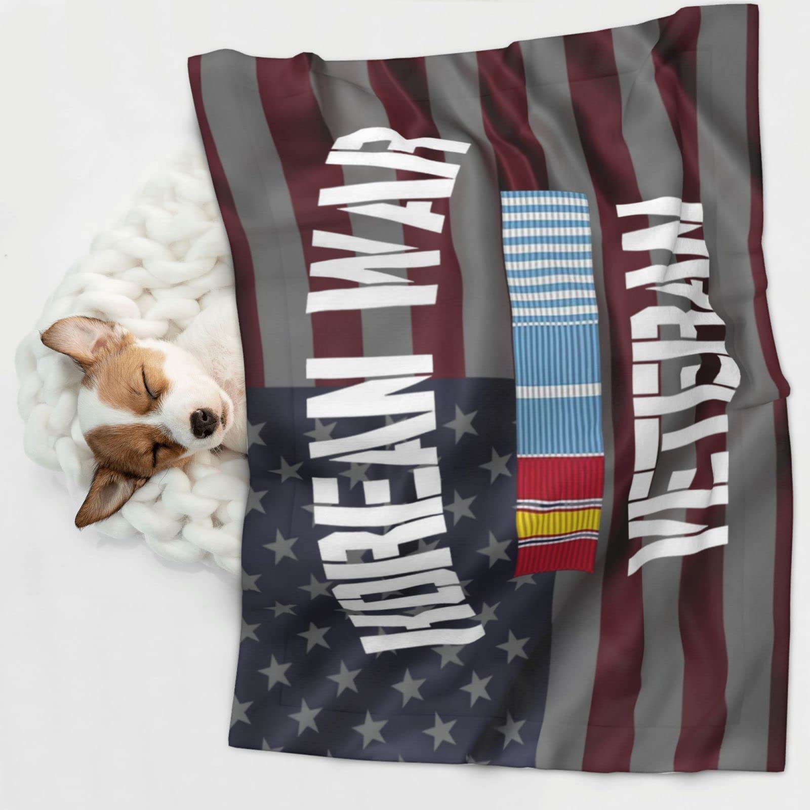 Korean War Veteran Pride Korea Service Ribbon Soft and Cozy Pet Blanket for Dogs and Cats - Versatile and Comfortable Medium