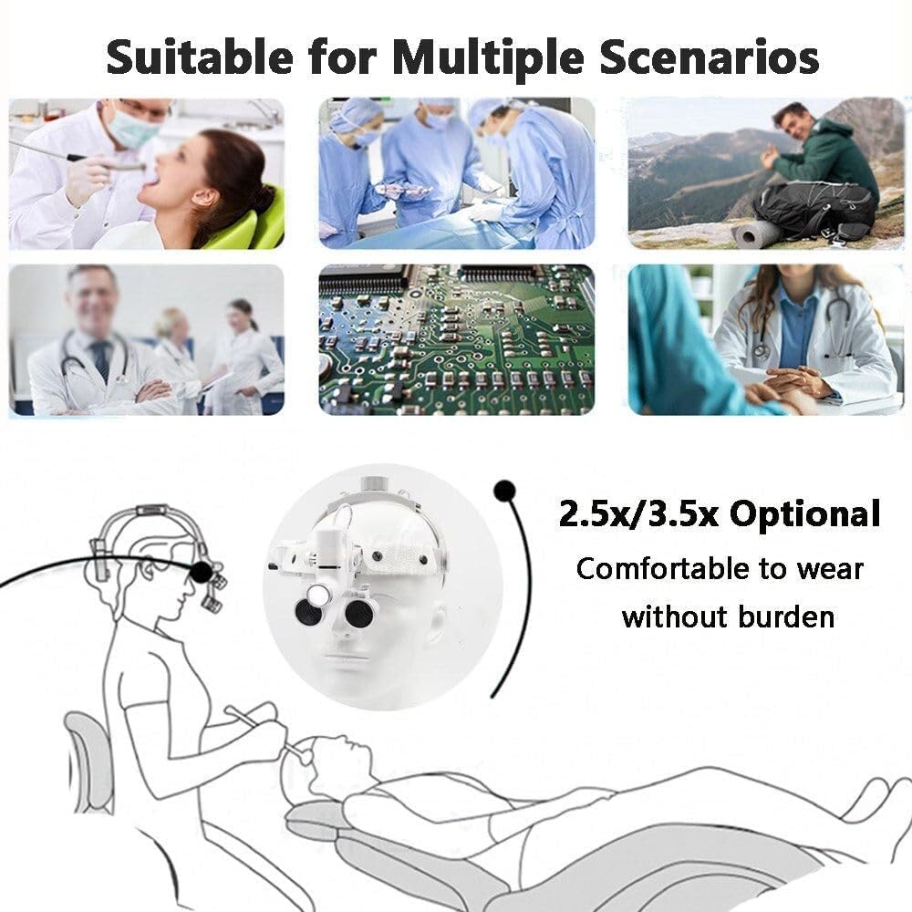 Lenti dentali con faro LED senza fili, ingrandimento 2,5X/3,5X, lente d'ingrandimento binoculare per odontoiatria, chirurgia e uso in laboratorio