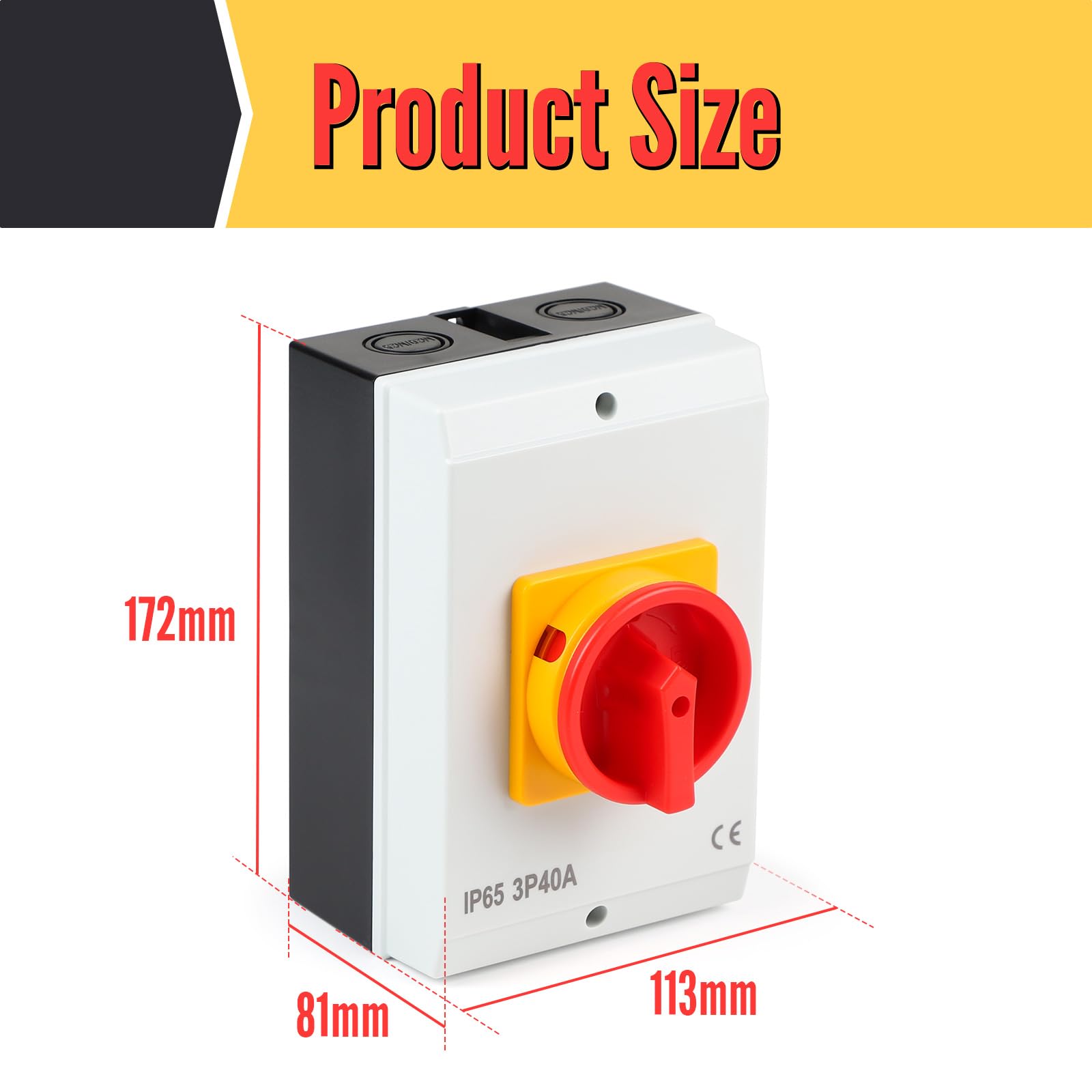 SWAWIS 40A Interrupteur Principal 3 Pôles, Interrupteur Rotatif avec Boîtier pour Connecter Interrupteurs et Séparer Petits Circuits, IP65