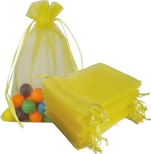 Bolsas de Regalo de Organza 50 Piezas con Cordón de 4x6 Pulgadas Amarillo para Baby Shower, Cumpleaños de Niña, Recuerdos de Fiesta, Boda, Despedida