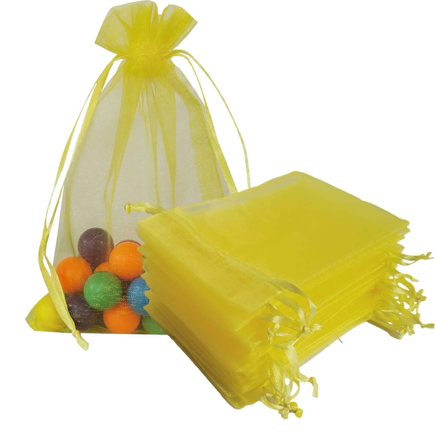 50 Sacs Cadeaux Organza Jaune 13x18cm - Cordon Serrage - Pour Fêtes, Mariages, Anniversaires