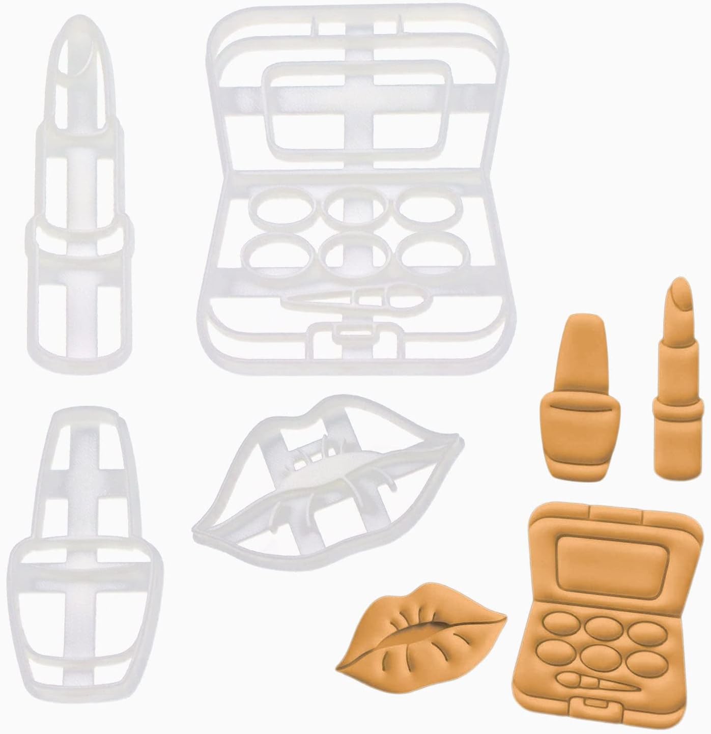 Set of 4 Make-Up themed cookie cutters (Designs: Lip Kiss, Nail Polish, Eyeshadow, and Lipstick), 4 pieces - Bakerlogy