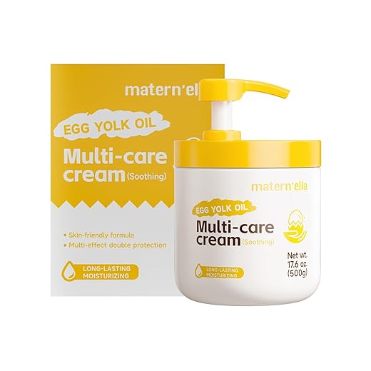 MATERN'ELLA Face and Body Moisturizer with Egg Yolk Oil and Multi-Care Cream 500g/17.6 oz, Long-Lasting Hydration with Squalane & Sodium Hyaluronate Suitable for Sensitive Skin Fragrance Free