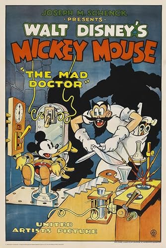 Mickey Mouse - Póster de la película de Walt Disney (The Mad Doctor) (Tamaño 24" x 36")